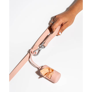Poop bag dispenser for dogs, pink with matching strap and metal clip