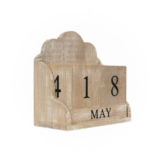 Natural wood desk calendar block set, 6x6x3, with May month block visible