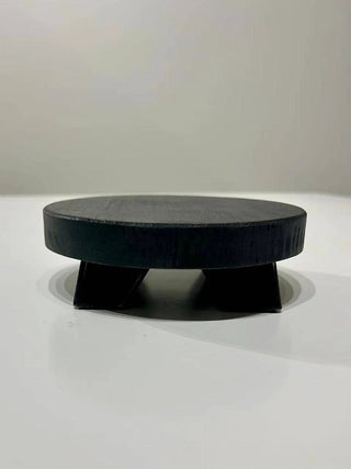 Round mini wood riser in black, 6x6x2 in, decorative home decor pedestal