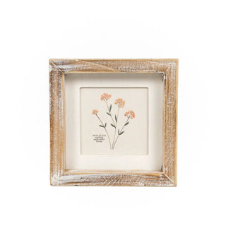 Wood frame sign, 5x5 inches, distressed whitewashed finish with a botanical flower print.