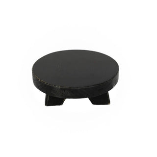 Round black wood riser, 6x6x2 inches, mini decorative stand with legs