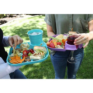 Reusable Party Plates w/ Stemware Holder - Set of 4 - White Fancy Panz