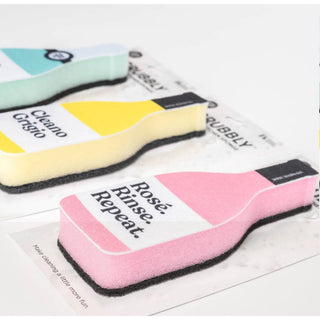 Scrubbly™ kitchen sponge set of 4 in pink, yellow, teal and mint with black scrubbing layer.