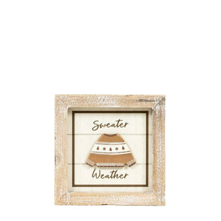 5x5 wood frame Christmas sign with sweater design and distressed whitewashed finish