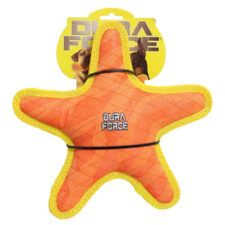 DuraForce Star orange star-shaped dog toy with yellow trim; durable and squeaky