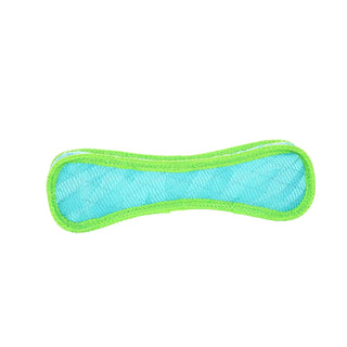 DuraForce bone dog toy in blue and neon-green trim; durable, squeaky chew toy