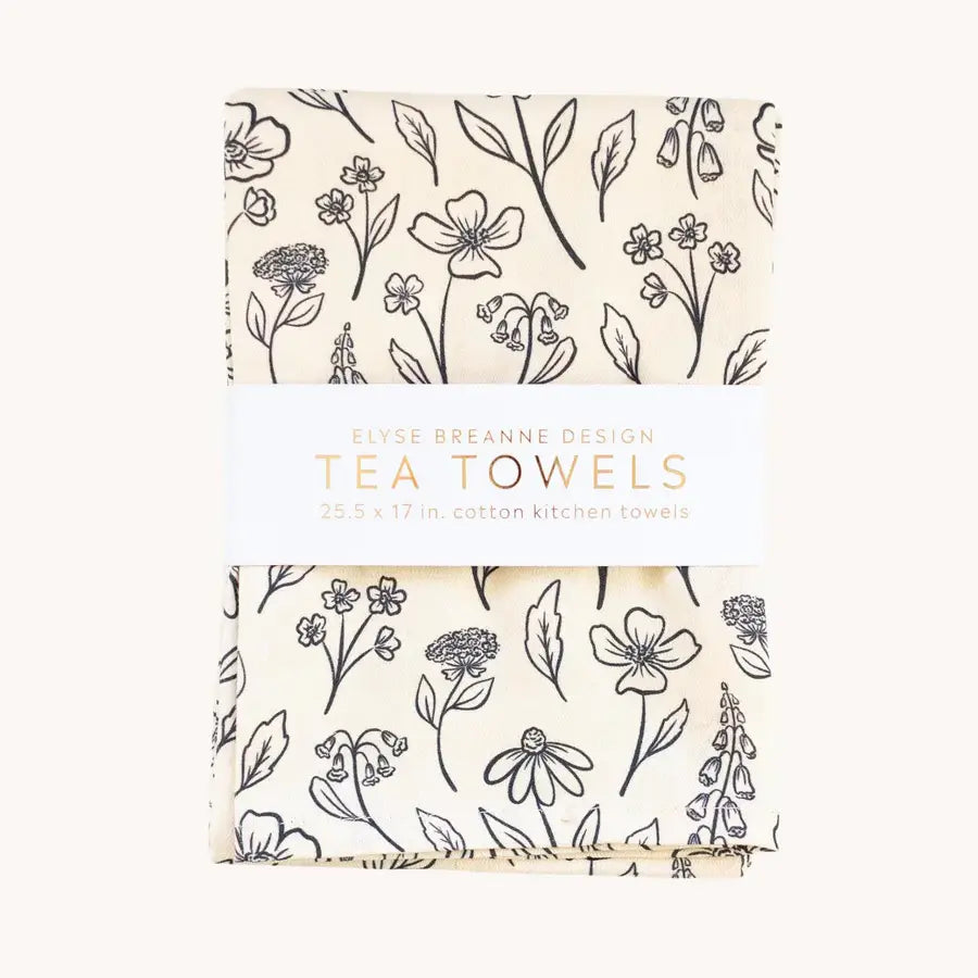 Pack of 2 Pressed Floral Tea Towels Elyse Breanne Design