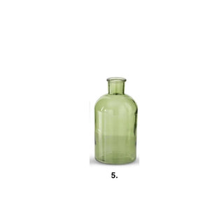 Green glass vase with a short neck and cylindrical bottle shape