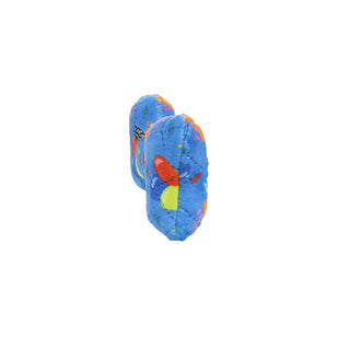 Mighty Bone medium celebration squeaky dog toy, blue with multicolor print, no stuffing