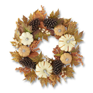 Fall Leaf & Berry Wreath w/White & Orange  K&K   