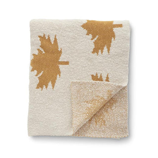 Cream Cotton Knit Yellow Leaves Throw Blank K&K