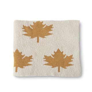 Cream Cotton Knit Yellow Leaves Throw Blank K&K