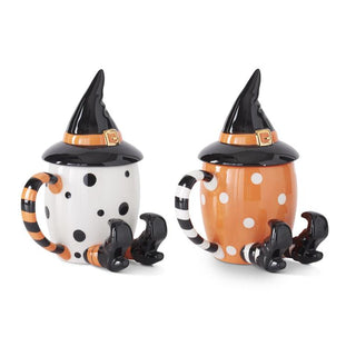 Orange & White Mug w/Witches Hat Lid  K&K   