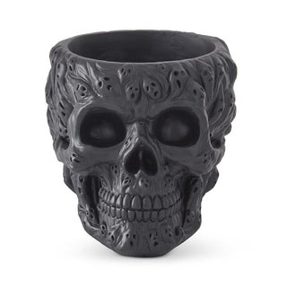Skull container in black resin with ghost-face detailing.