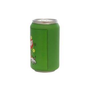 Silly Squeaker Soda Can Lucky Pup dog toy, green can with printed label
