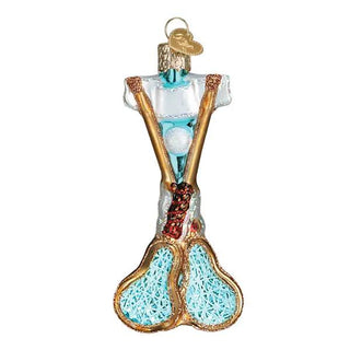 Lacrosse set ornament with turquoise sticks and gold trim