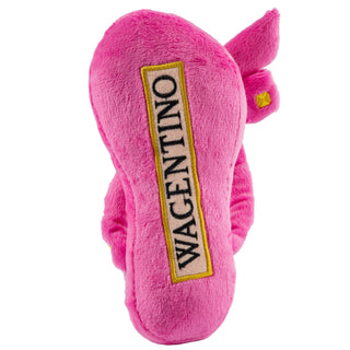 Wagentino sandal plush dog toy with squeaker, pink with embroidered label
