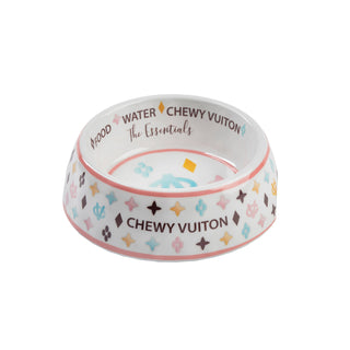 White Chewy Vuiton Dog Bowl - 3 Sizes!! Dog Food Bowl Haute Diggity Dog