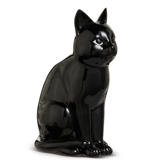 Black cat planter statue in glossy black finish, cat figure with upright ears and detailed paws.