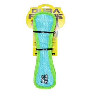 DuraForce bone dog toy, blue with lime-green trim, squeaky