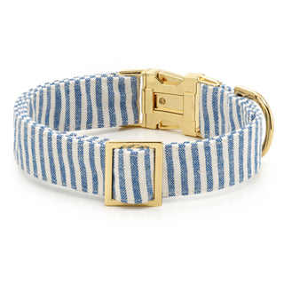 Lake Blue Stripe Summer Dog Collar The Foggy Dog