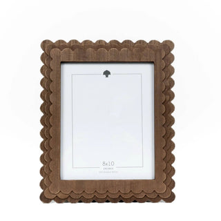 Picture frame in espresso wood with scalloped edges for an 8x10 photo.