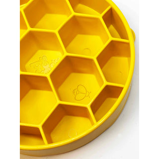 eBowl enrichment dog slow-feeder bowl in yellow with hexagonal honeycomb compartments
