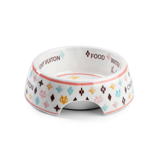 White Chewy Vuiton Dog Bowl - 3 Sizes!! Dog Food Bowl Haute Diggity Dog