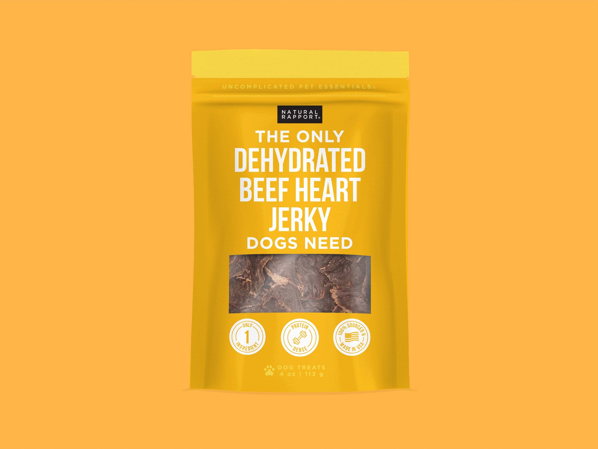 The Only Dehydrated Beef Heart Jerky Dogs Need Natural Rapport 4 oz bag
