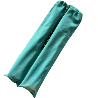 Mahjong rack storage bag in teal fabric with zippered opening; fits 17.5–20 inch racks