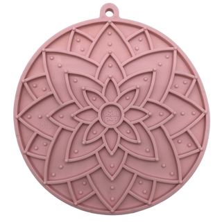 Lotus eMat Enrichment Lick Mat, round pink lotus-pattern dog toy with suction cups for dogs and puppies