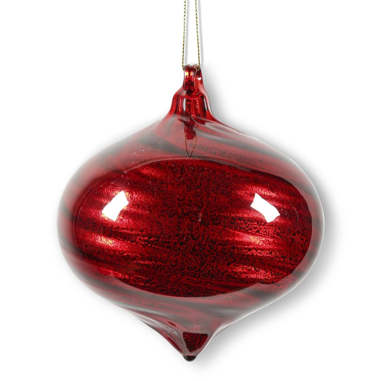 Onion Red Glass Ornament w/Ribbon Swirl  K&K   