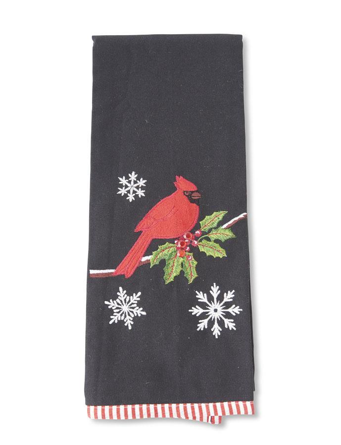 Black Tea Towel w/Embroidered Cardinal  K&K   