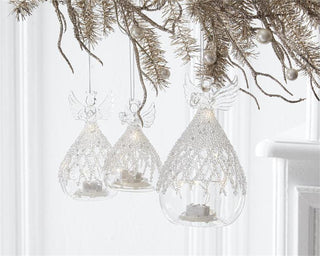 Clear Glass Lattic Bead LED Angel Ornament for Holiday Home Tree and Table Decoration K&K