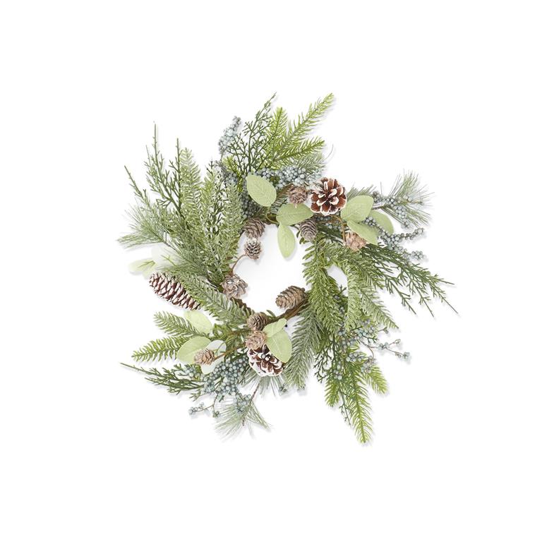 Pine Candle Ring w/Light Green Berries  K&K   