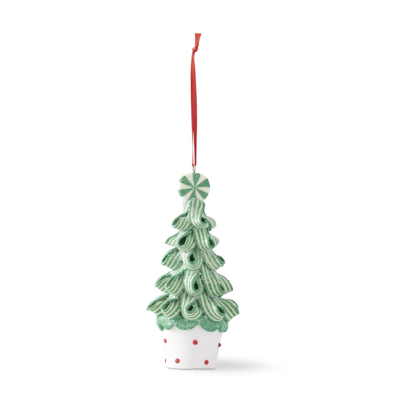 Ribbon Candy Tree Ornament  K&K White Pot  