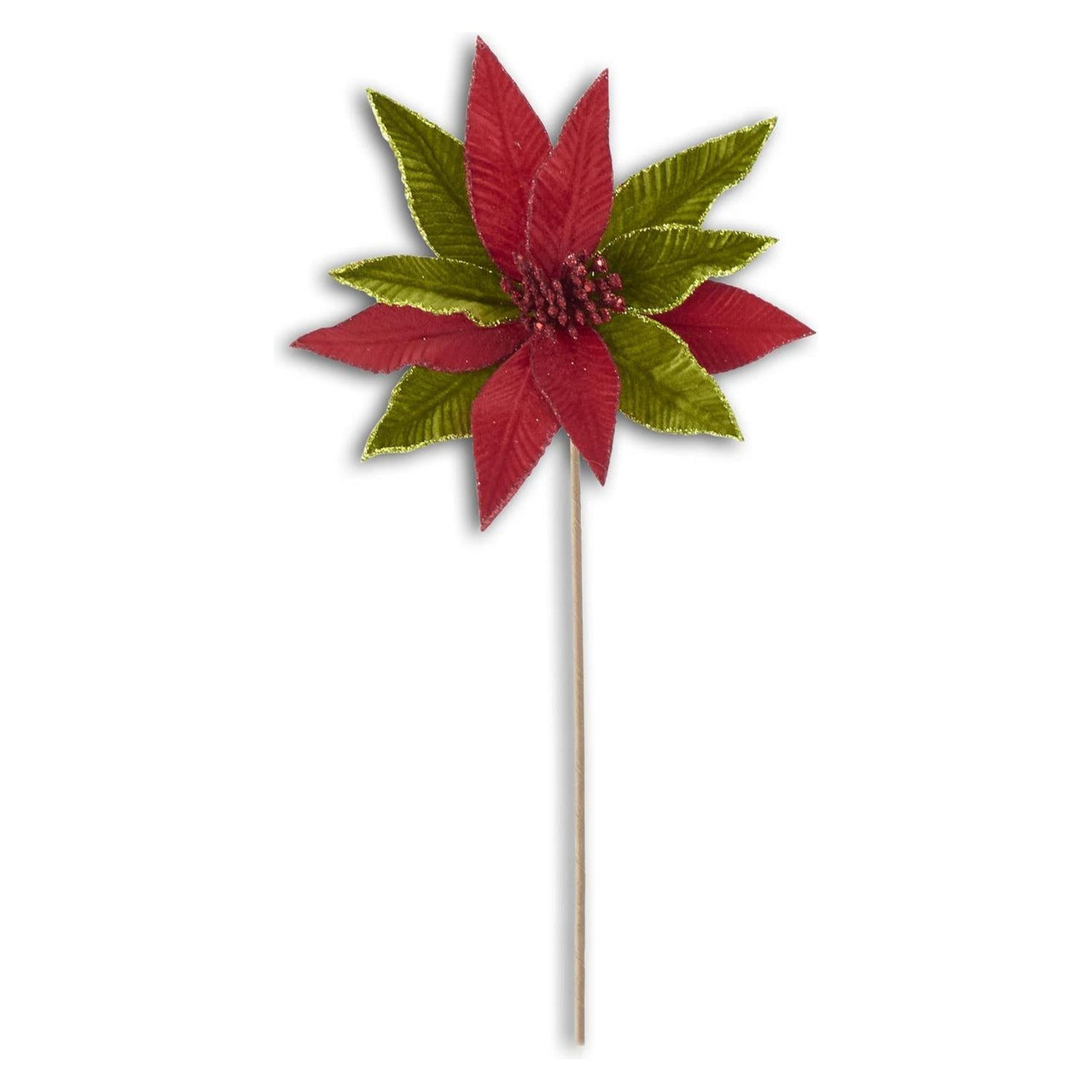 Red & Green Velvet Glittered Trimmed Poinsettia  K&K   