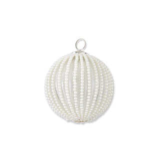 Round Clear Glass Ornament w/Wired White Beads K&K