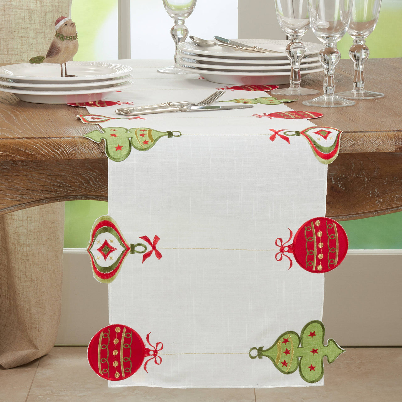 Embroidered Ornaments Runner  Saro   