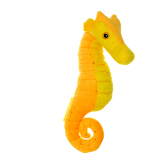 Mighty Ocean Seahorse plush squeaky dog toy, large yellow-orange.