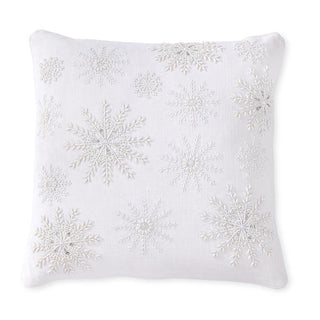 White Linen Beaded Snowflake Pillow K&K