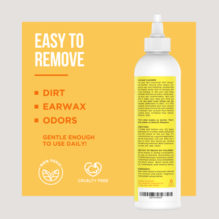 The Only Ear Cleaner Dogs Need white bottle with yellow label