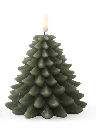 Green Wax Christmas Tree LED Candles w/Timer K&K Small