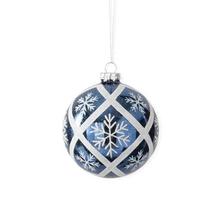 Blue & White Glittered Snowflake Glass Ornament K&K Round