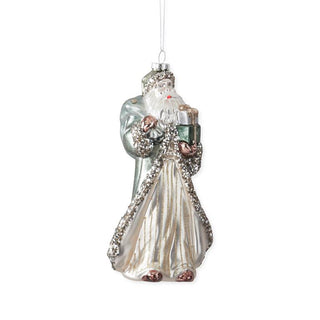 Glass Vintage Santa w/Silver Cape & Present K&K
