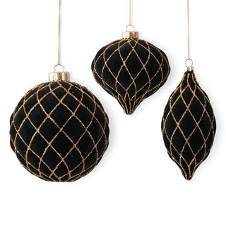 Black & Gold Velvet Ornaments (3 Styles) K&K