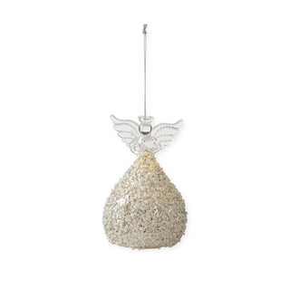 Gold Glittered & White Seed Bead LED Angel Decorative Christmas Ornament Lighted Figure K&K Small