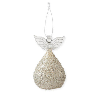 Gold Glittered & White Seed Bead LED Angel Decorative Christmas Ornament Lighted Figure K&K Medium