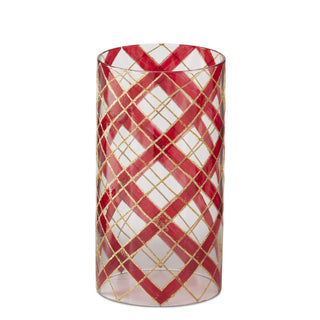 Glass Cylinder Holiday Candle Slip Cover (Candle Sold Separately) K&K Frosted White / Red / Gold