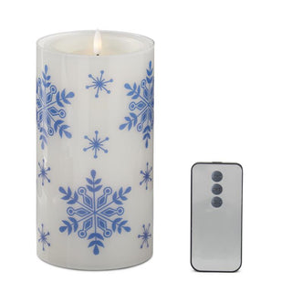Glass White & Blue Snowflake Candle Slip (Candle Sold Separately) K&K